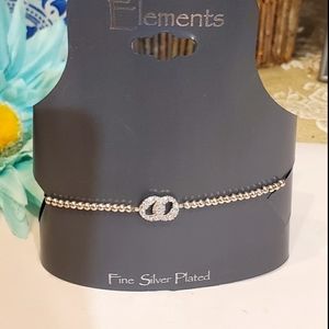 ELEMENTS Swarovski Crystal Bracelet STERLING Silver Plated 925 With Ball Chain